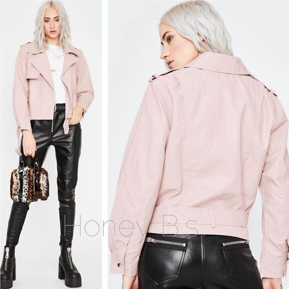 Jackets & Blazers - Blush Moto Biker Jacket Drape Collar Rayon Blend